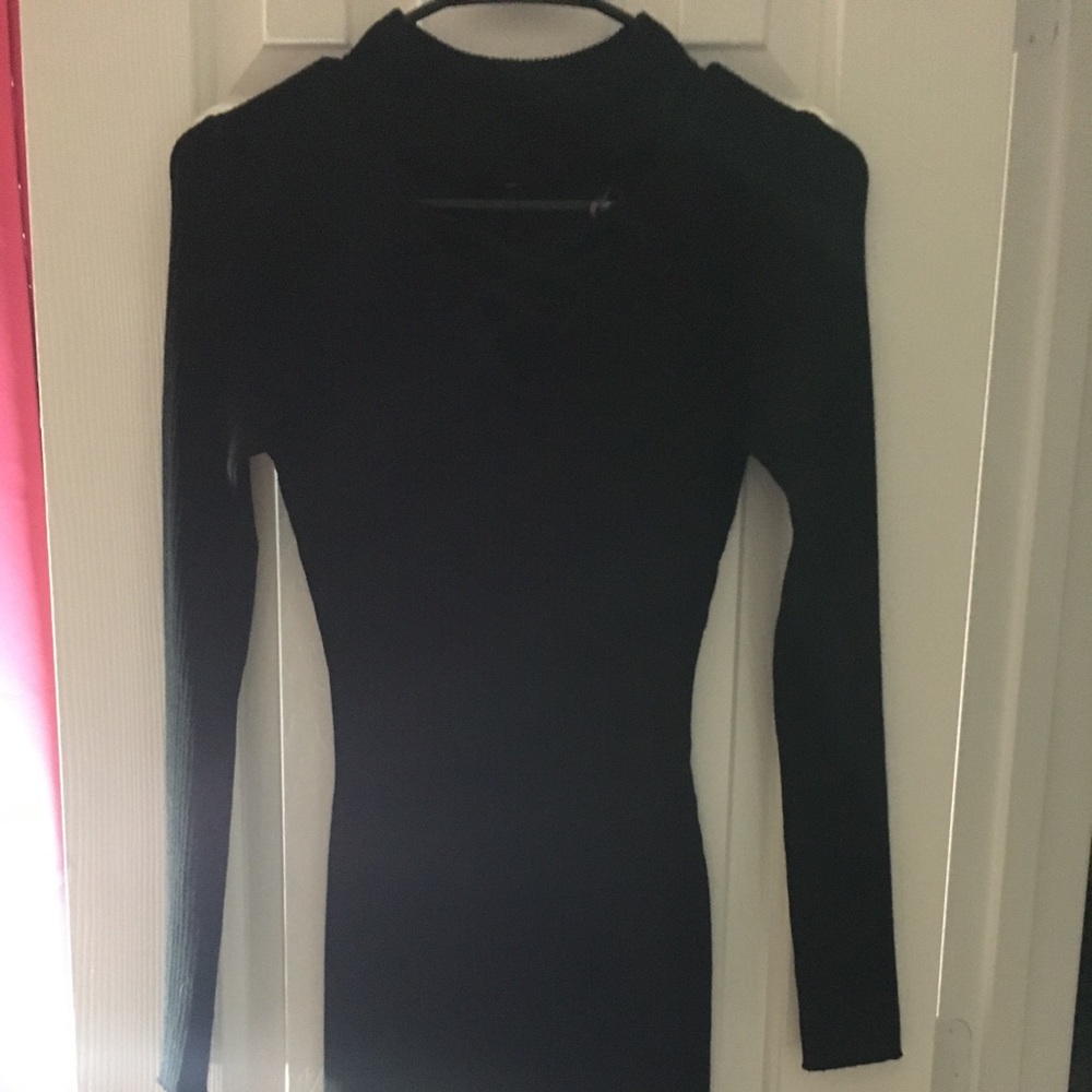 black mock neck dress